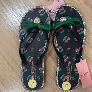 Juicy Couture Black and Green Cherry Sandals NWT SIZE 7